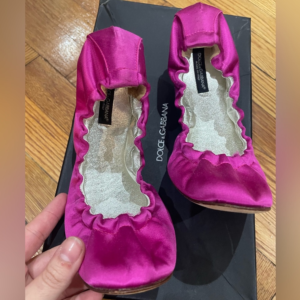 Dolce & Gabbana EUC Satin Pink Ballet Flats Fuchsia EU7 - Picture 3 of 10